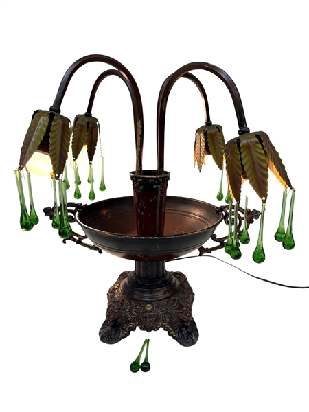 Victorian Art Nouveau Epergne Drop Dangle Centerpiece Table Lamp