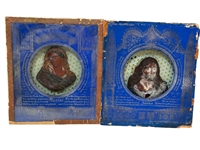 Pair Wax Bust Mary/Jesus Framed Sets