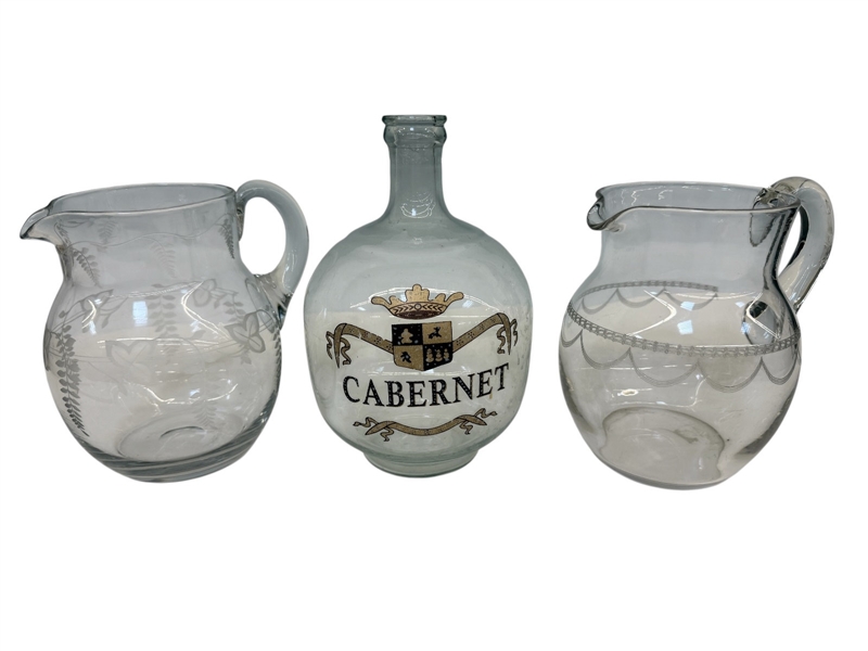 (3) Glass Etched Pitchers
