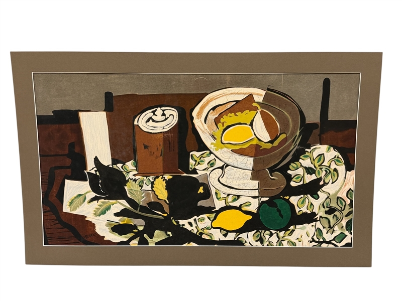 Georges Braque Print Mounted to Board: Black Pitcher and Lemons