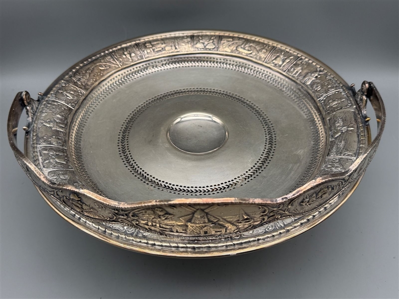 Silver Plate Brides Handled Basket BRSM Co. Hand Hammered Dutch Scene