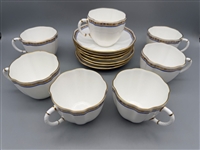 (7) Royal Crown Derby Tea Cups and Saucers; Carlton Blue