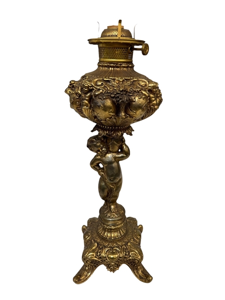 Bradley & Hubbard Brass Figural Lamp With Putti Detail