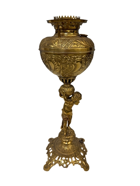 Brass Figural Lamp with Putti Detail