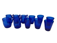 (11) Signed Hand Blown Cobalt Drinking Set 