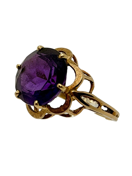 14k Gold Ring with Round Amethyst High Cathedral Setting