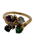 14k Gold Ring with Diamond, Ruby, Sapphire, Emerald