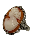 14k White Gold Ring with Cameo