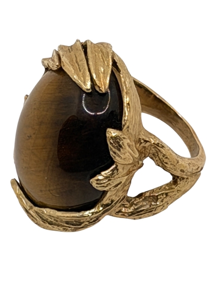 14k Gold Ring with Tiger Eye Cabochon