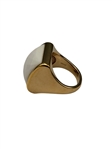 14k Gold Ring with White Crosshatch Cabochon Stone