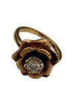 14k Gold Ring with Solitaire Diamond in High Flower Setting