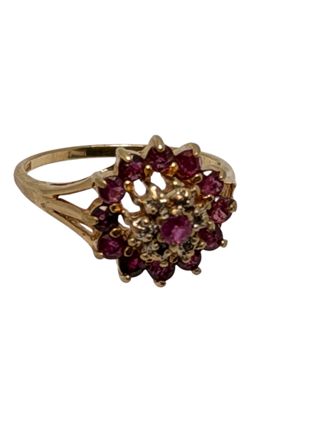 14k Gold Ring with Rubies and Diamonds