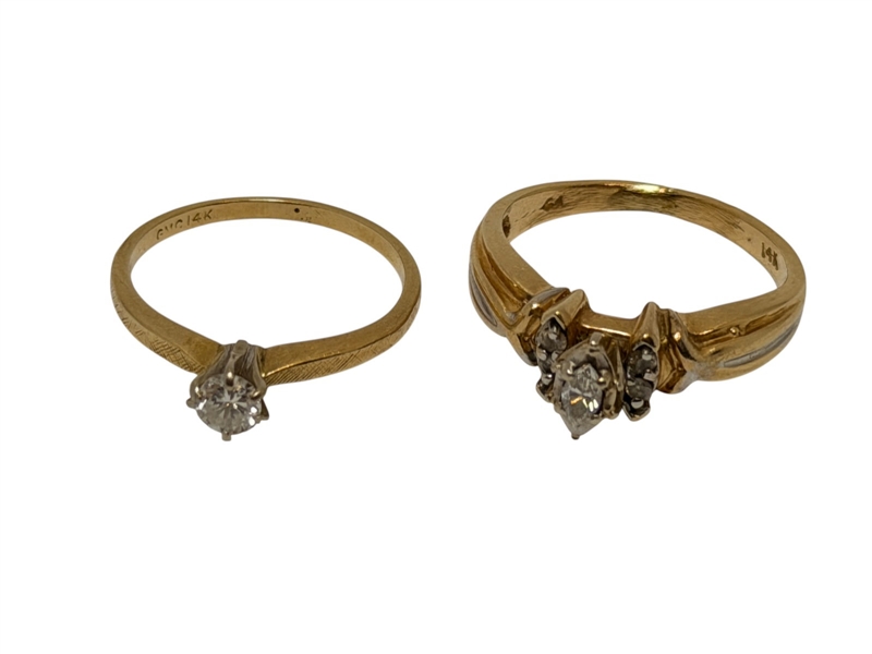 (2) 14k Gold Diamond Rings