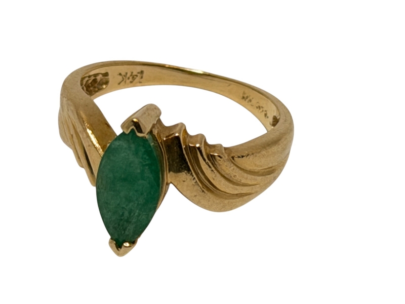 14k Gold Ring with Marquis Cut Emerald