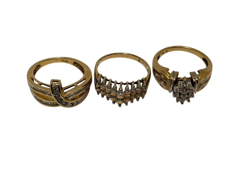 (3) 10k Gold Rings with Diamonds