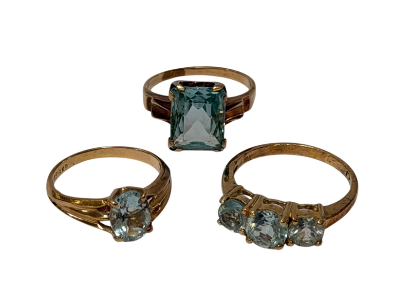 (3) 10k Gold Rings with Blue Gemstones