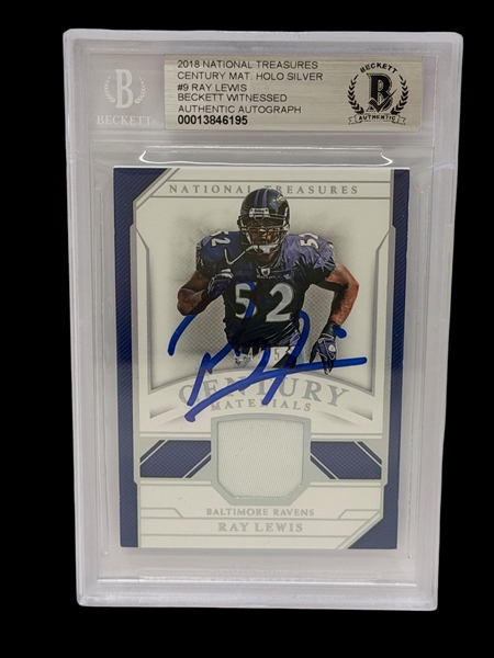 Beckett Ray Lewis 2008 National Treasures Century Mat Holo Silver Authentic Autograph