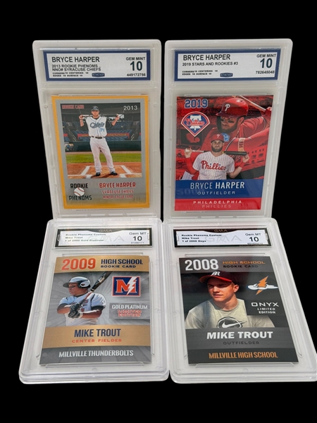 (4) Graded Baseball Cards; Bryce Harper, Mike Trout