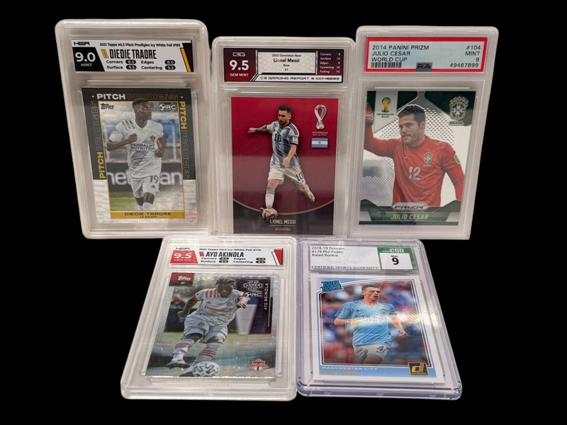 (5) Graded Soccer Cards; Messi, Cesar and Others