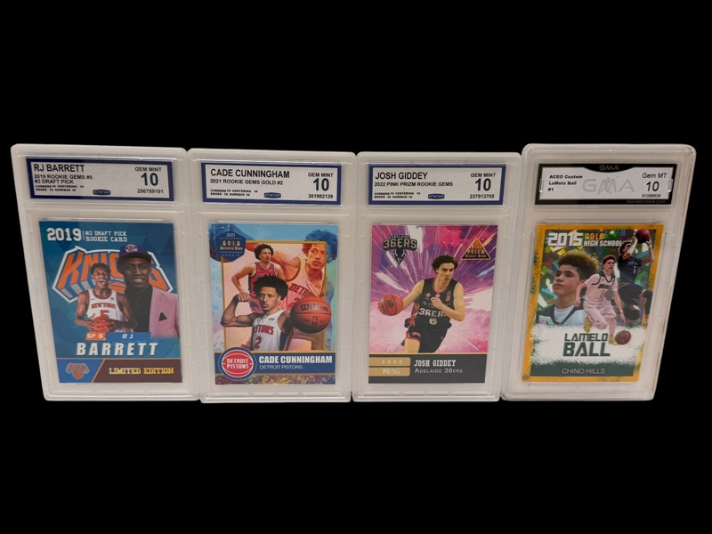 (4) Graded Basketball Cards; Lamelo Ball, RJ Barrett, Cunningham, Giddey