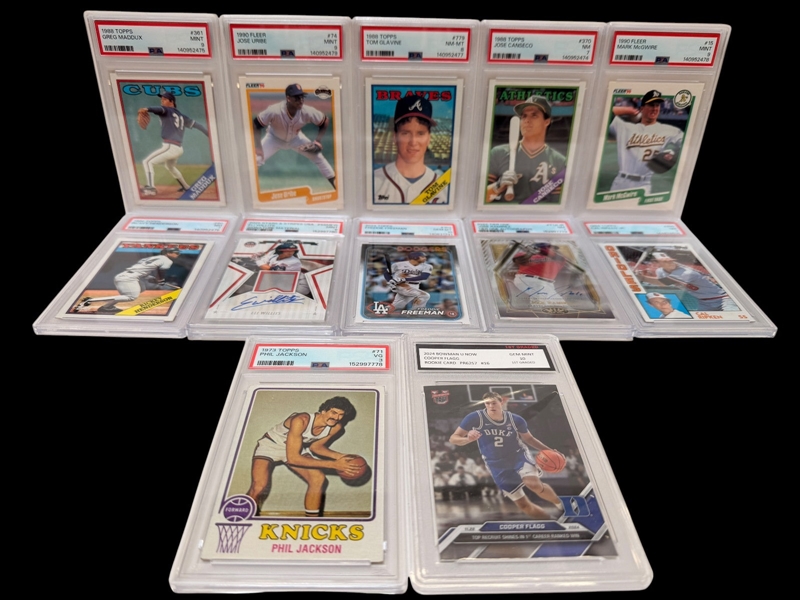 (12) Graded Sports Cards: Cal Ripken, Phil Jackson, Henderson, Glavine, Others