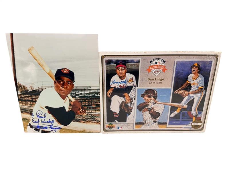 (2) Autographed Color Baseball Photos; Minnie Minoso, UD Signed Print Garvey, Doby, Fingers