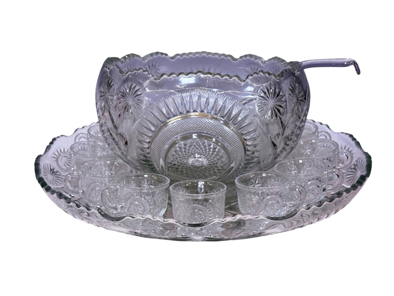 Vintage L.E. Smith Punch Bowl Set Pinwheel and Stars Pattern