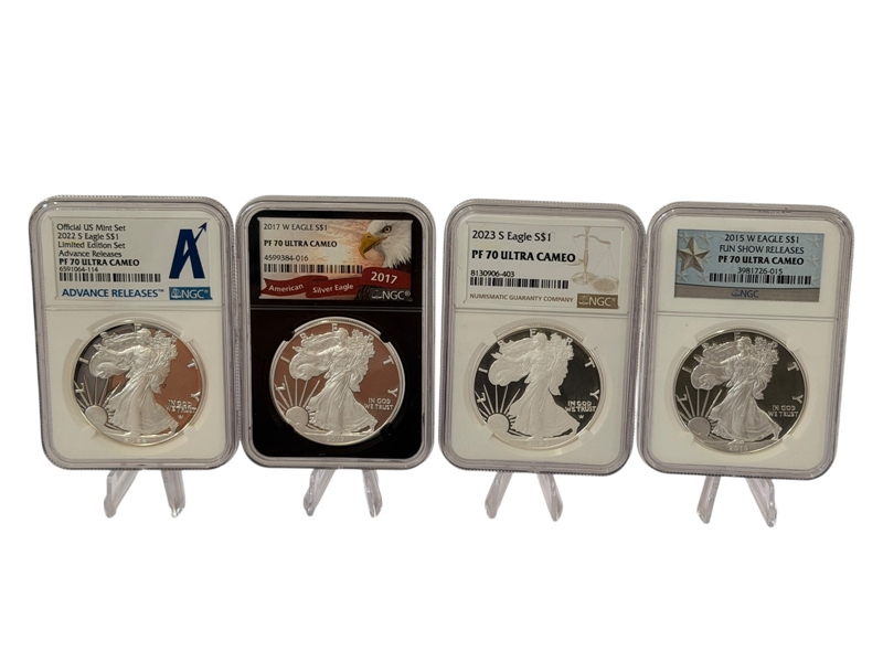 (4) American Eagles All PF70 Ultra Cameos 2015, 2017, 2022, 2023 NGC