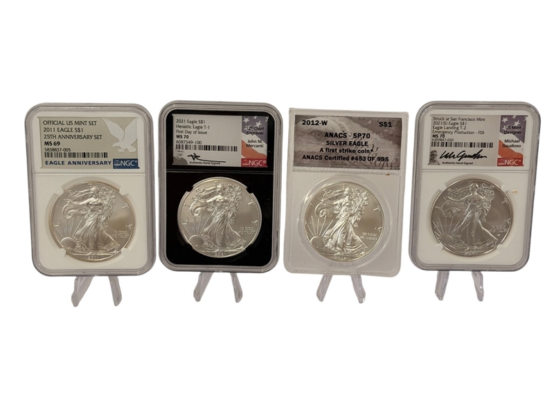(4) American Eagles Graded NGC, ANACS First Strikes, FDI, Signed