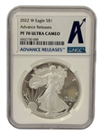 (4) American Eagles 2018, 2022, 2023 All PF70 Ultra Cameos NGC