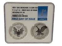 2021 SAE Designer 2 Coin American Eagle Set T-1, T-2 FDI Reverse PF70 NGC