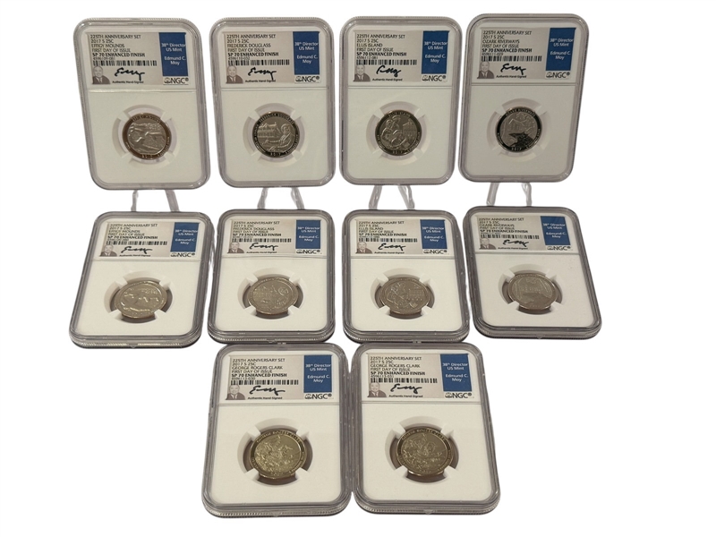 (10) Graded 2017-S 225th Anniversary Set Quarters NGC FDI SP70 Enhanced Finish Signed Edmund Moy