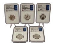 (5) Graded Quarters Silver Reverse Proof Set FDI PF70 Reverse Proof Signed John Mercanti NGC