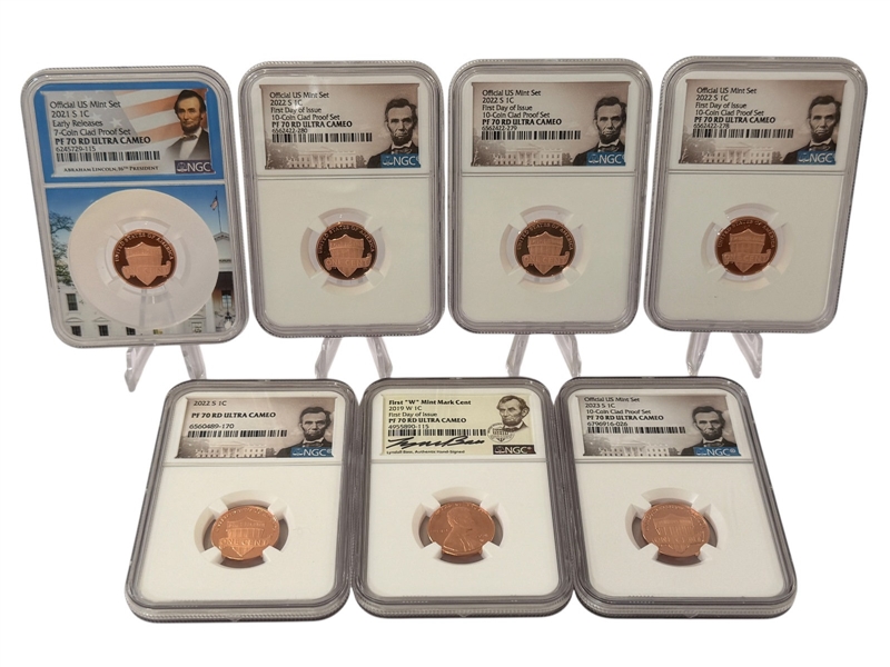 (7) Graded Lincoln Cents FDI, Early Release, Ultra Cameo, PF70 Red