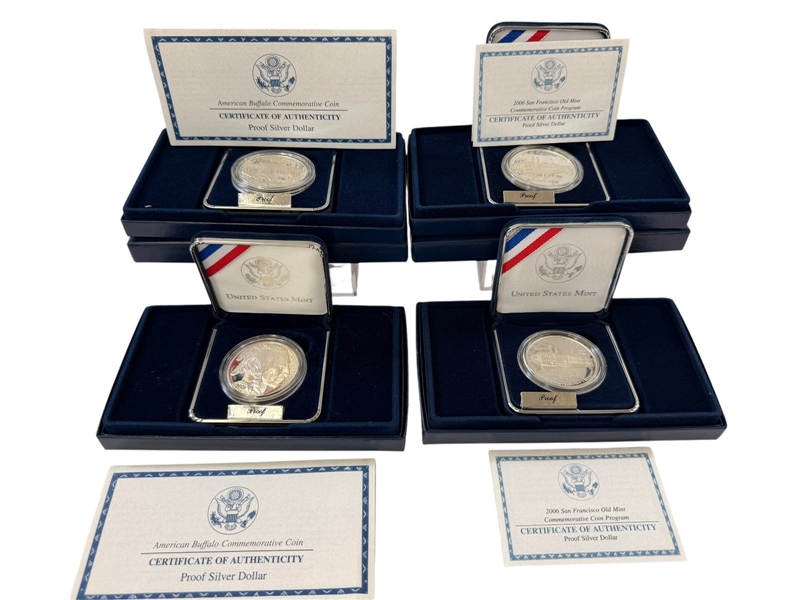 (4) Proof Commemorative Silver Dollars in Original Boxes and COAs