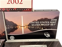 (5) US Mint Silver Proof Sets in Boxes; 2002, 2018, 2019, 2020, 2022