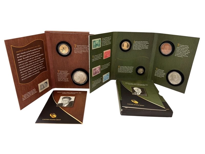 2014 FDR & 2015 JFK Coin and Chronicle Sets in Booklets with Sleeves