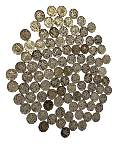 (2) Rolls Mercury Silver Dimes, Many AU