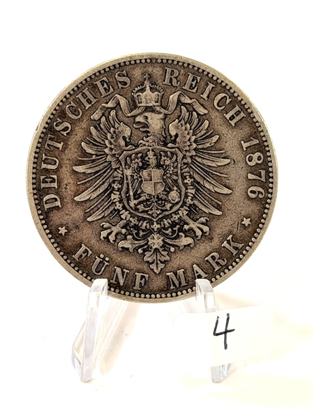 1876j Hamburg German States 5 Marks Coin