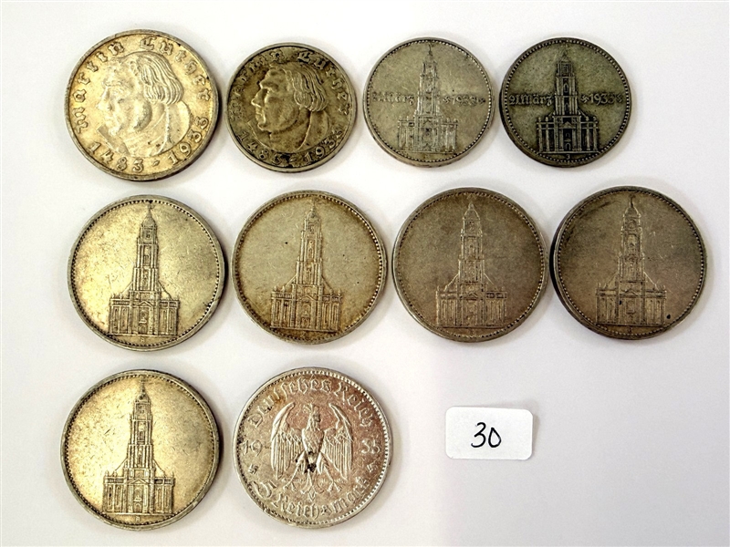 (10) Germany 2, and 5 Marks Silver Coins