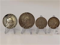 (4) Germany 2 and 5 Mark Coins, Wilhelm II Silver Medal