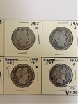 (8) Barber Silver Half Dollars: 1895-1915