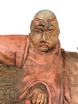 Polychrome Carved Sculpture Budai or Daoist Immortal Atop Mythical Birds Export Piece