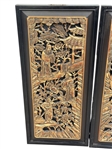 Pair Carved Gilded Chinese Panels with Scholars and Trees
