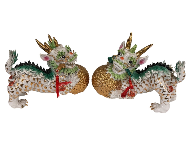 Pair of Export Porcelain Foo Dogs