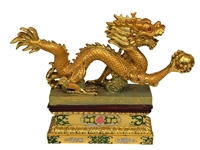 Pair of Gold Toned Composite Chinese Dragon Sculptures