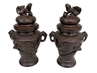Pair Bronze Lidded Censors