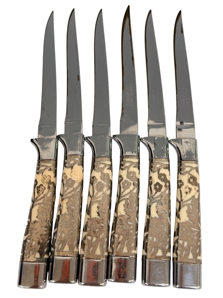 (6) Silver Overlay Knives Carvell Hall by Briddell