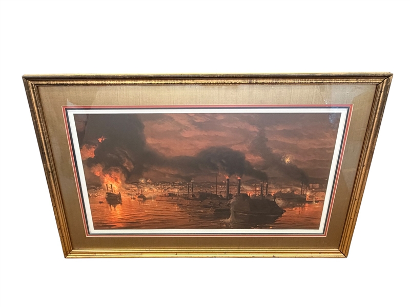 Tom Lovell Civil War Lithograph "Union Fleet Passing Vicksburg" S/N 