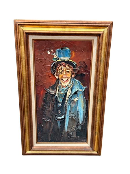 Laszlo Kohanecz Impasto Oil and Acrylic Painting Hobo Clown on Board